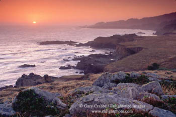 Sunset over the Pacific Ocean at Salt Point, Sonoma Coast, California