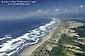 Aerial over breaking waves along mad River Beach, near Arcata, Humboldt County, California