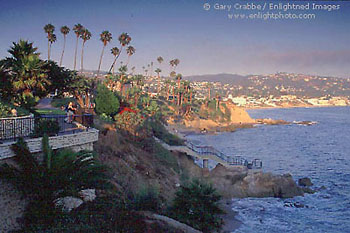 Palm trees and promenade at Hiesler Park, Laguna Beach, California