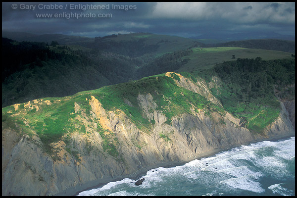 Photo: Aerial of sunlight on coastal cliffs along the northern portion of the Lost Coast Humboldt County, CALIFORNIA