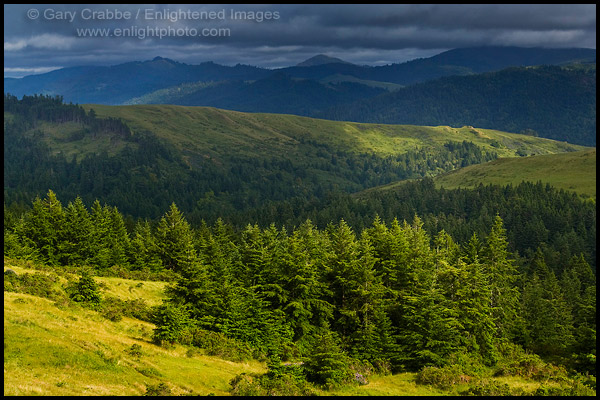 Photo: Clouds and sunlight on the rugged rolling hills of the Lost Coast, Humboldt County, California
