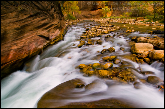 Picture: Cascade water & rocks of the Virgin River, Zion Narrows, Zion National Park, Utah