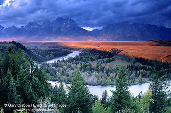 Stormy sunrise over the Grand Tetons and Snake River, Grand Teton National Park, Wyoming