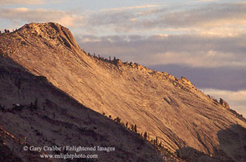 Sunset light on the granite slopes of Clouds Rest, Yosemite National Park, California