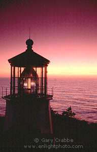 Sunset over the Pacific Ocean and Cape Meares Lighthouse, Cape Meares State Park, near Tillamook, Northern Oregon Coast