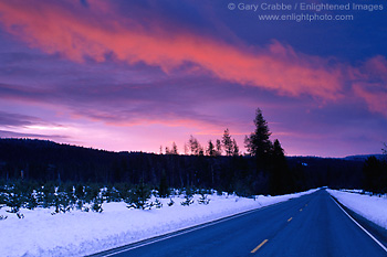 Winter sunrise along Highway 89, near Mount Shasta, California