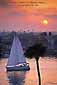 Catalina Sailboat leaving Newport Harbor at sunset, Newport Beach, California