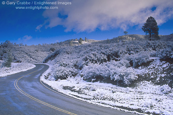 Image: Curve in mountain road after snow storm, Alameda County, California