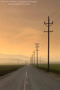 Image: Two lane rural country road through farmlands in the Central Valley, California