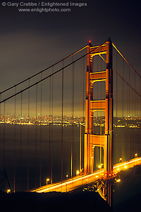 Picture: Golden Gate Bridge and San Francisco at night, from the Marin Headlands, California