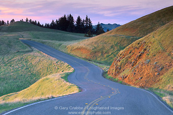 Image: Twisting mountain road and green hills, Mount Tamalpais, Marin County, California
