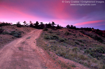 Photo: Red clouds at sunset over dirt road, Santa Cruz Island, Channel Islands, California