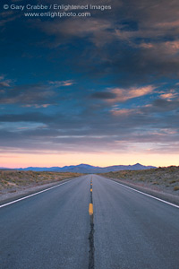 Picture: Two lane desert highway at sunrise, near Elko, Nevada