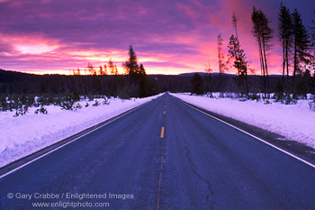Picture: stormy sunrise over Highway 89 in winter, Siskiyou County, Northern California
