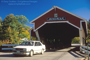 Image: Car driving through covered bridge, Jackson, White Mountains, New Hampshire