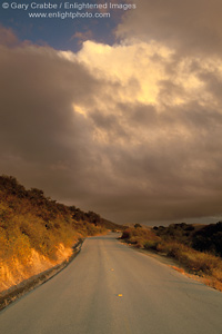 Picture: Storm clouds over empty country road, Mount Diablo State Park, California