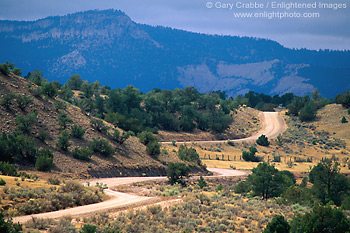 Picture: Twisting rural dirt road through hills near Ghost Ranch, New Mexico