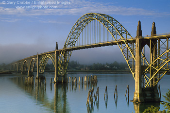 Picture: Yaquina Bay Bridge, (Arch / suspended deck) and fog, Newport, Oregon