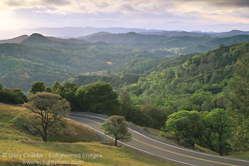 Picture: Rural mountain road through rolling hills in spring, Mount Hamilton, Santa Clara County, California