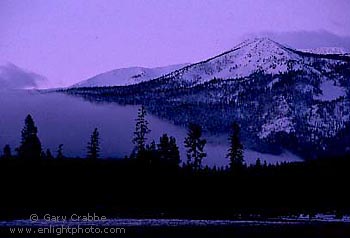 Fog beneath Mount Eddy in early morning light, near Weed, Siskiyou County, Northern California