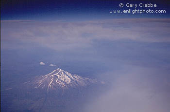 Aerial View of Mount Shasta Volcano from 30,000 feet, Siskiyou County, Northern California