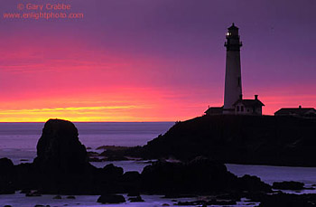 Stormy sunset and Pigeon Point Lighthouse, San Mateo Coast, California