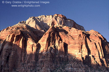 Sunset light on the East Temple, Zion National Park, Utah