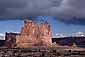 Storm clouds and red rock cliffs near Park Avenue, Arches National Park, Utah