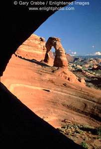 Delicate Arch seen from Frame Arch, Arches National Park, Utah