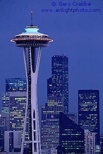 Evening light over the Space Needle and downtown Seattle, Washington