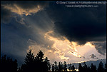 Picture of Sunbeams at sunrise through hole in dark storm clouds over trees, Grand Teton National Park, WYOMING