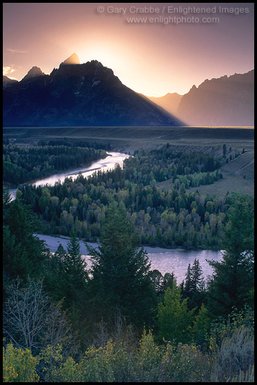 Photo: Sunset over the Grand Teton mountain from the Snake River Overlook, Grand Teton National Park, WYOMING