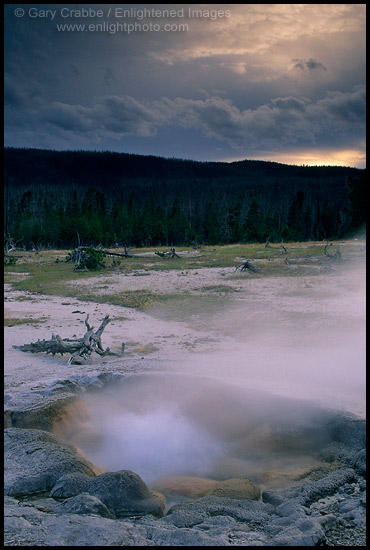Photo: Mustard Spring at sunset, Biscuit Basin, Yellowstone National Park, Wyoming