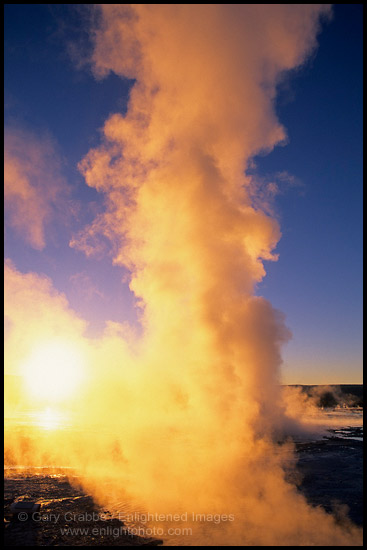 Photo: Fountain Geyser at sunset, Fountain Paint Pot area, Yellowstone National Park, Wyoming