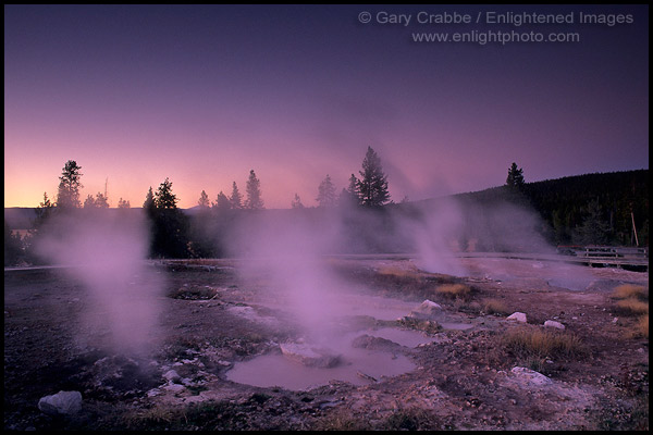 Photo: Fountain Paint Pots at twilight, Fountain Paint Pot area, Yellowstone National Park, Wyoming