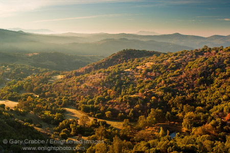 Picture: Sunrise light on the western Sierra foothills, Fresno County, California