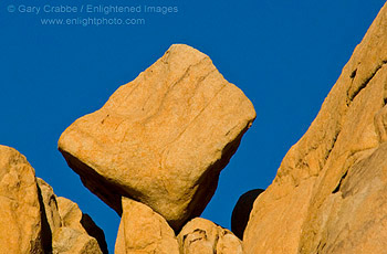 Large rock boulder balanced on edge, Joshua Tree National Park, California