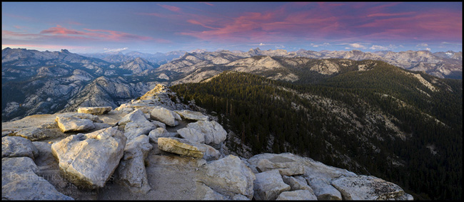 Image: Evening light and clouds over the High Sierra from the summit of Clouds Rest, Yosemite National Park, California