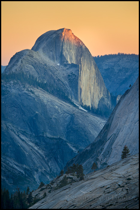 Image: Last light of sunset on the summit of Half Dome as seen from Olmsted Point, Tioga Pass Road, Yosemite National Park, California