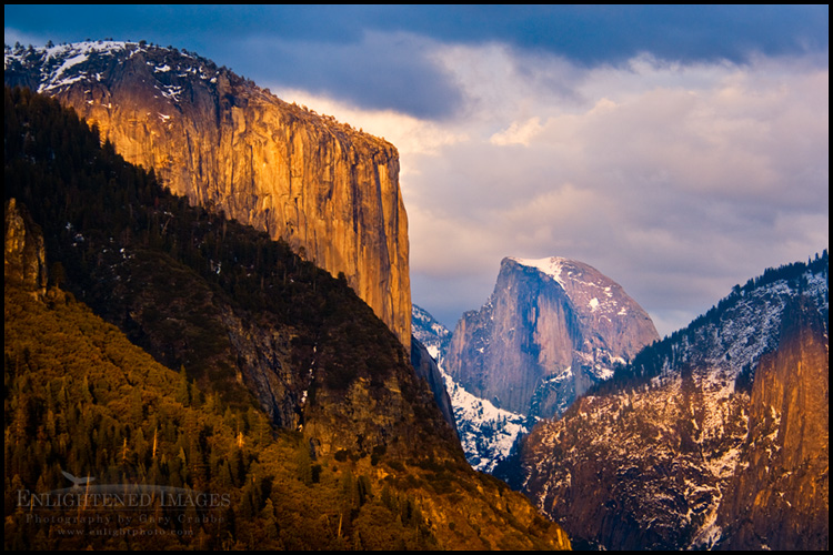 Image: El Capitan and Half Dome during a late winter sunset, Yosemite National Park, California