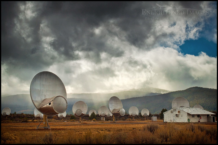 Image: UC Berkeley / SETI radio astronomy telescope array at Hat Creek, near Mount Lassen, California.
