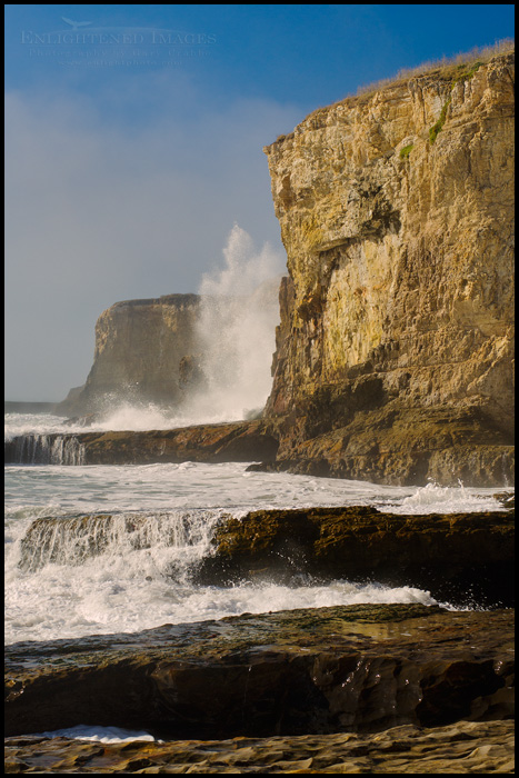 Image: 40?-high wave splash after hitting rocks at the base of the coastal cliffs, Bonny Doon Beach, Santa Cruz County, California