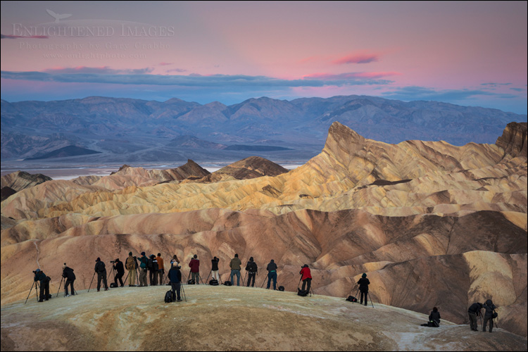 Image: Photographers lined up at sunrise, Zabriskie Point, Death Valley National Park, California