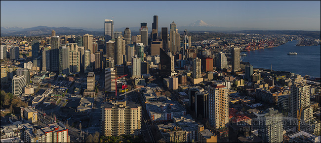 Image: view of downtown Seattle from the top of the Seattle Space Needle, Seattle, Washington State
