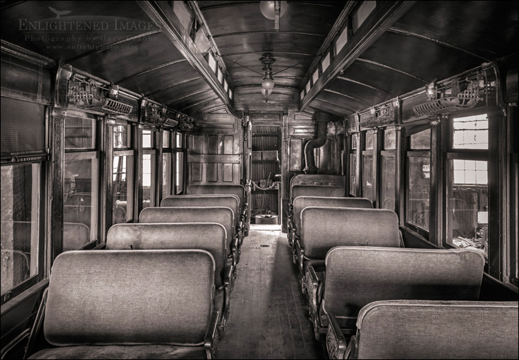 Image: Interior of a antique First-Class passenger railroad car, Railtown State Historic Park, Jamestown, California