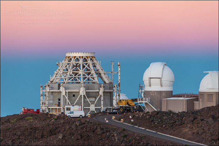 Image: Dawn over the observatory on the summit of Haleakala, Maui, Hawaii