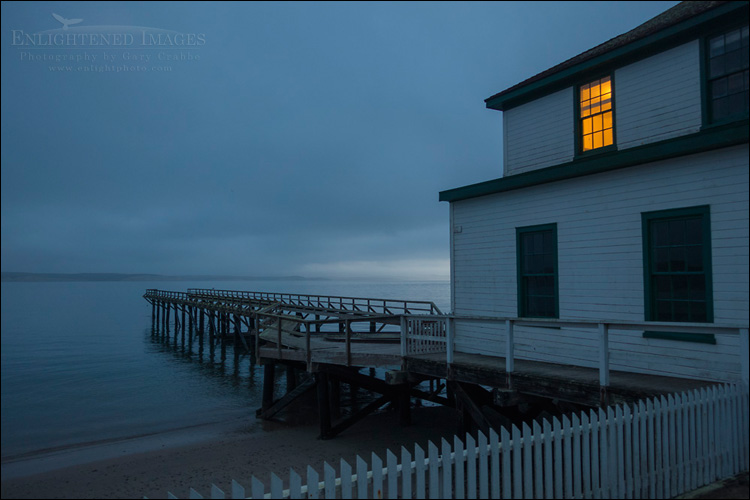Image: First light on a foggy morning at the Historic Lifeboat Station on Drakes Bay, Point Reyes National Seashore, Marin County, California