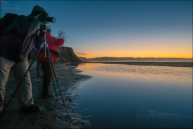 Image: Photographer shooting the sunrise at Drakes Beach, Point Reyes National Seashore, Marin County, California