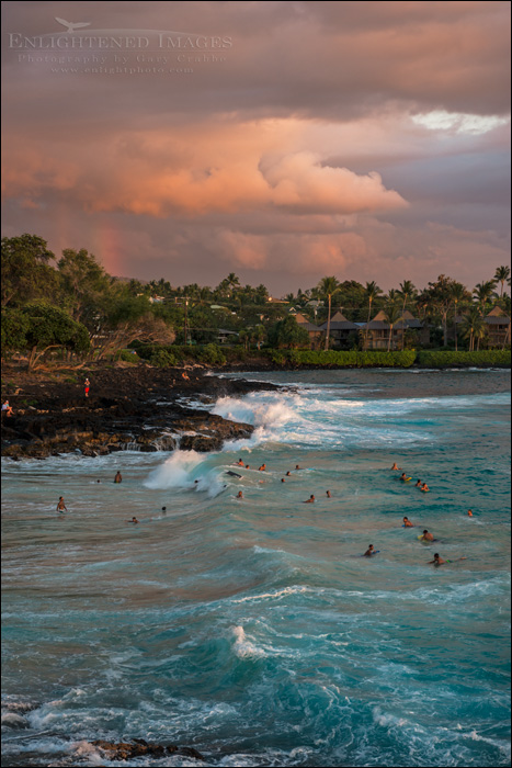 Image: Sunset as seen from the Kona Magic Sands near White Sands Beach Park, Kailua-Kona, Big Island, Hawaii
