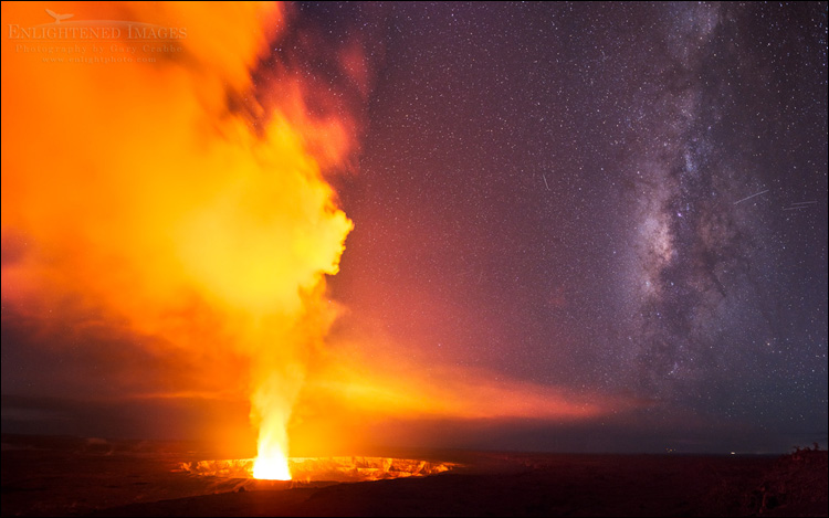 Image: Milky Way next to Volcanic steam rising out of Halemaumau Crater, Kilauea Caldera, Hawai'i Volcanoes National Park, Big Island, Hawaii